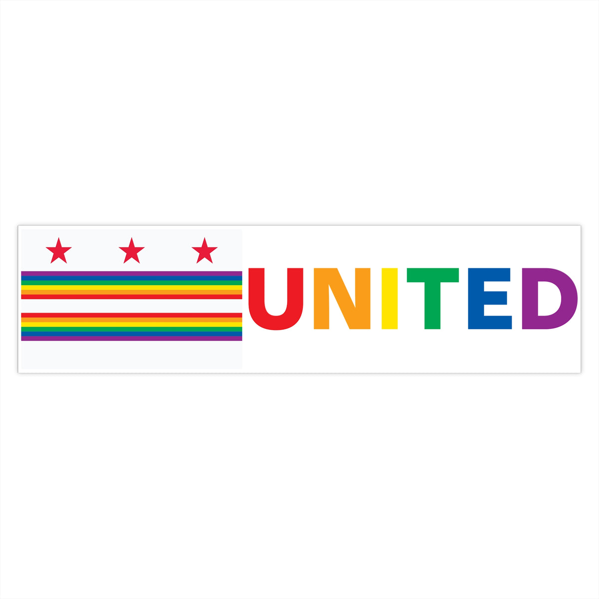 Washington, D.C. Rainbow Pride Flag "UNITED" Bumper Sticker