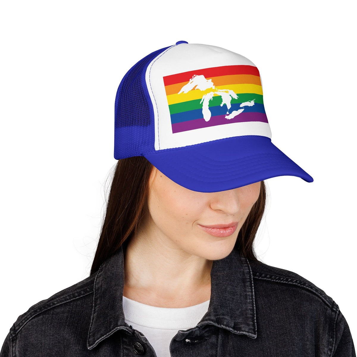 Great Lakes Region Rainbow Pride Flag "UNITED" Printed Foam Trucker Hat, Several Color Options