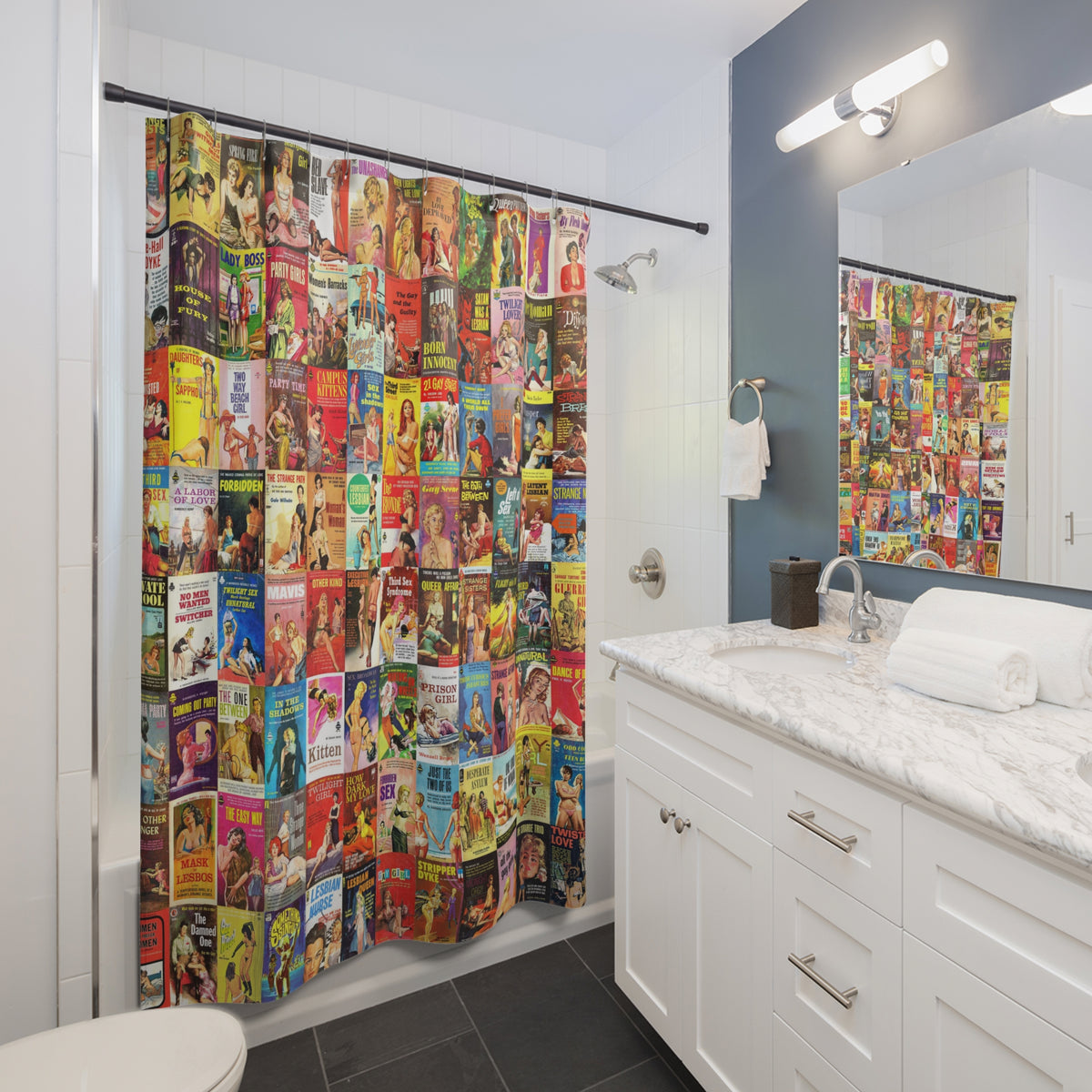 Mid-Century Lesbian Pulp Fiction Shower Curtain
