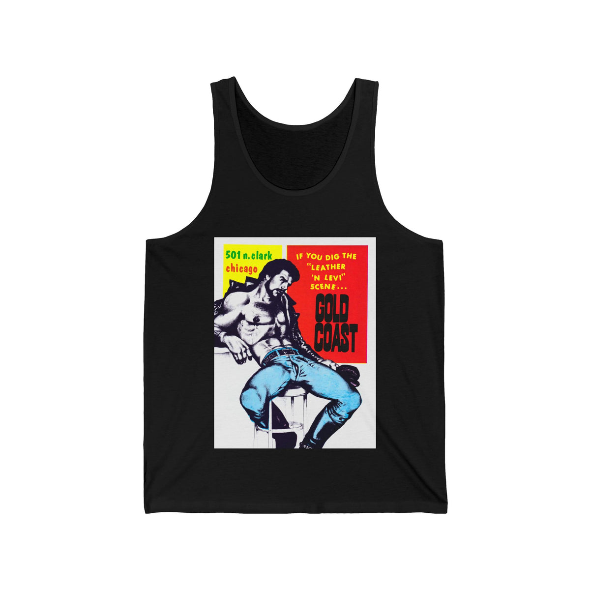 GOLD COAST Leather Levi Tank Top, Chicago Leather Bar Poster Tribute