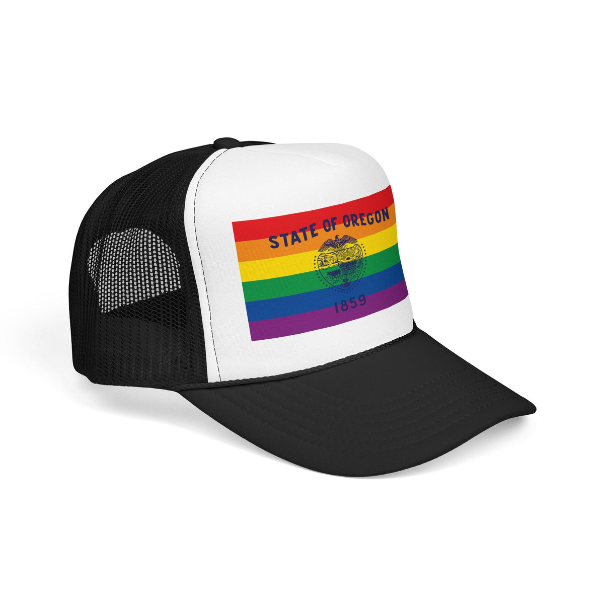 Oregon Rainbow Pride Flag "UNITED" Printed Foam Trucker Hat, Several Color Options