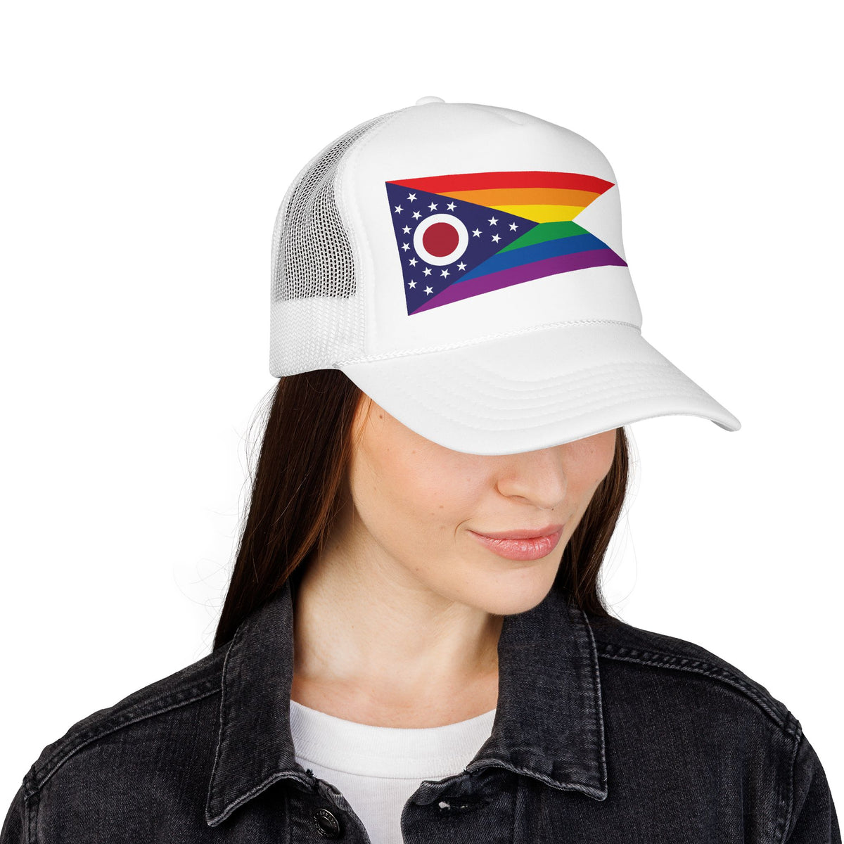 Ohio Rainbow Pride Flag "UNITED" Printed Foam Trucker Hat, Several Color Options