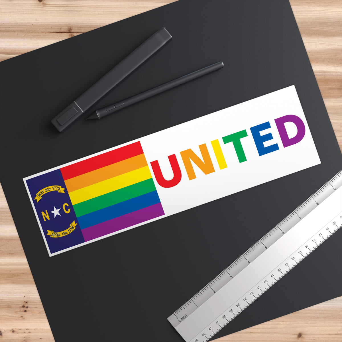 North Carolina Rainbow Pride Flag "UNITED" Bumper Sticker