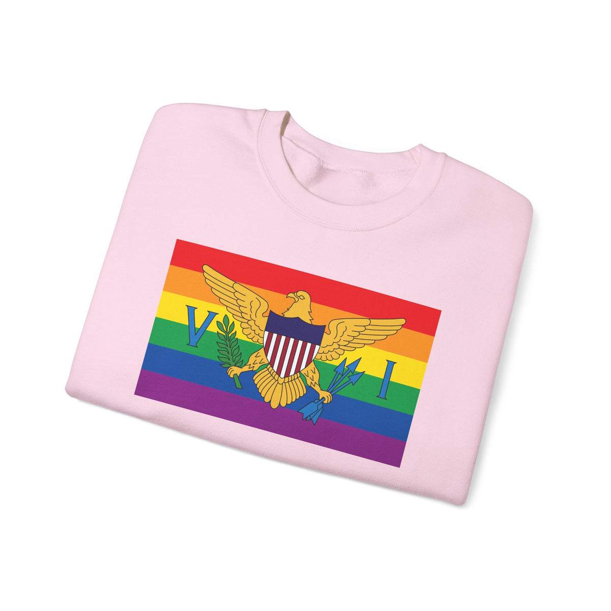 U.S. Virgin Islands Rainbow Pride Flag Unisex Crewneck Sweatshirt, White, Black or Light Pink