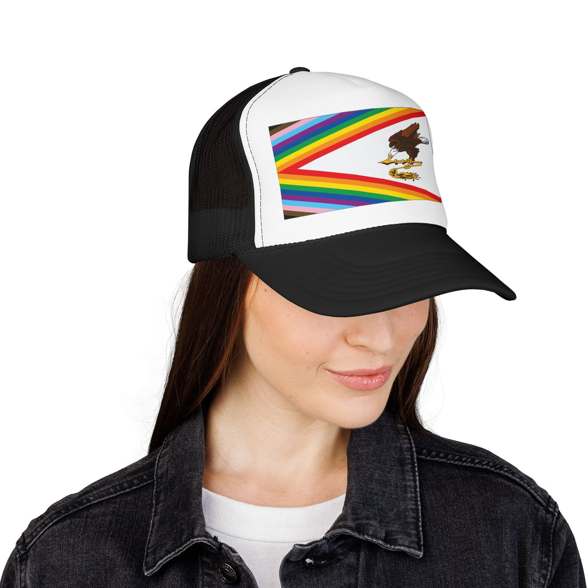 American Samoa Rainbow Pride Flag "UNITED" Printed Foam Trucker Hat, Several Color Options