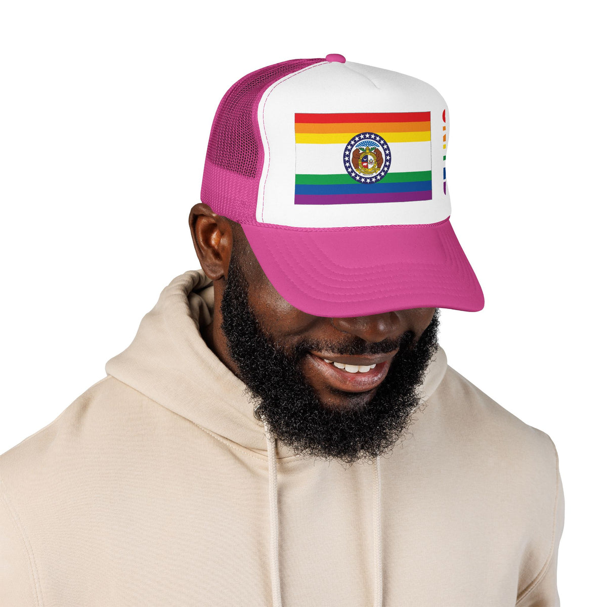 Missouri Rainbow Pride Flag "UNITED" Printed Foam Trucker Hat, Several Color Options