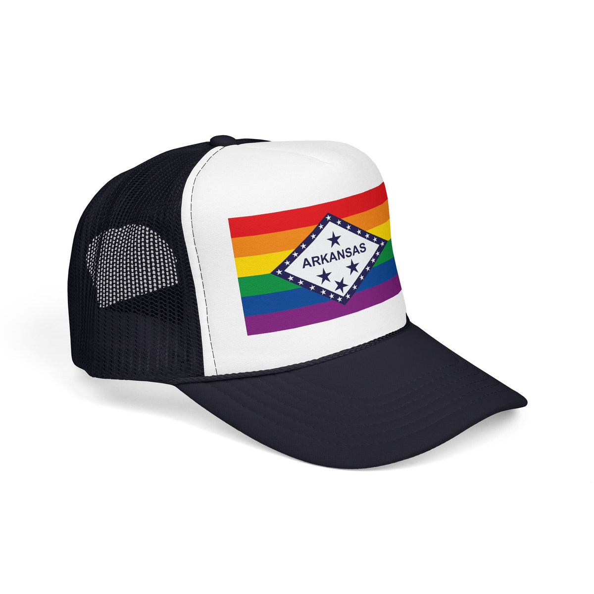 Arkansas Rainbow Pride Flag "UNITED" Printed Foam Trucker Hat, Several Color Options