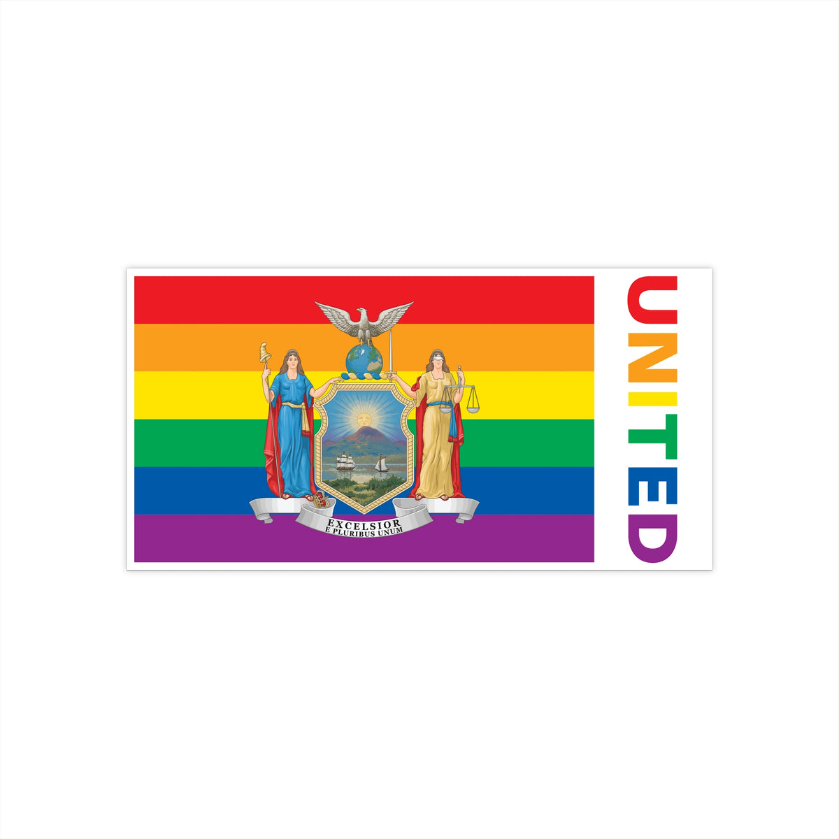 New York Rainbow Pride Flag "UNITED" Bumper Sticker