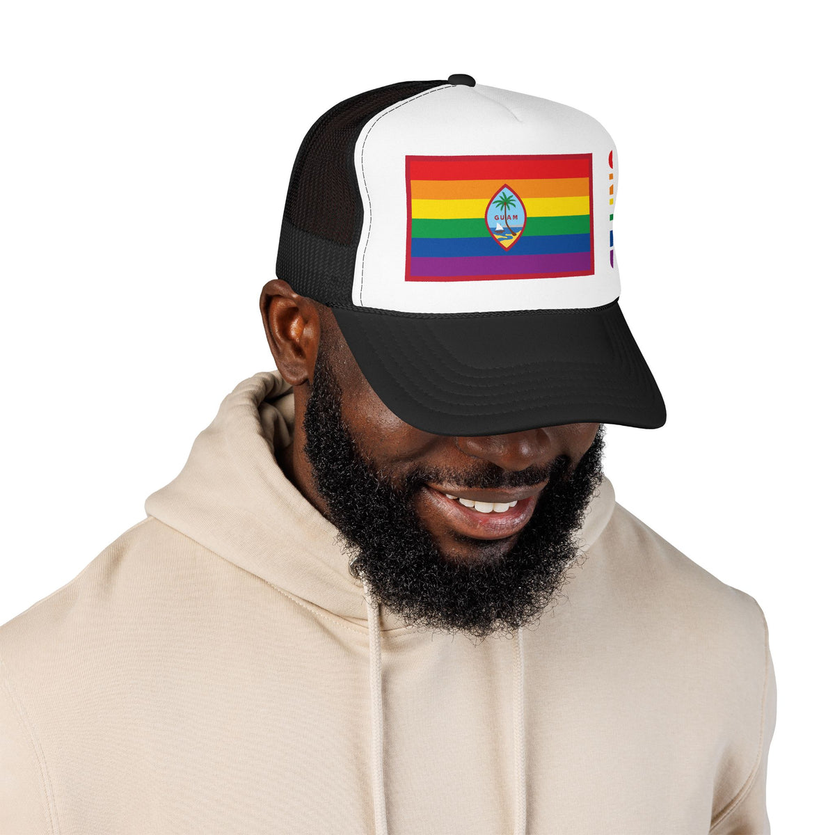 Guam Rainbow Pride Flag "UNITED" Printed Foam Trucker Hat, Several Color Options
