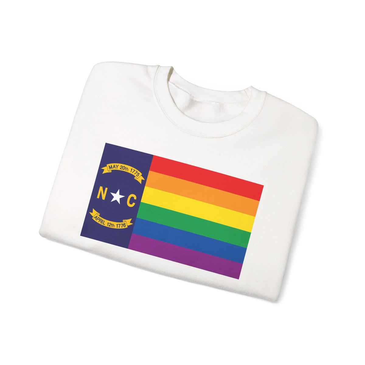 North Carolina Rainbow Pride Flag Unisex Crewneck Sweatshirt, White, Black or Light Pink