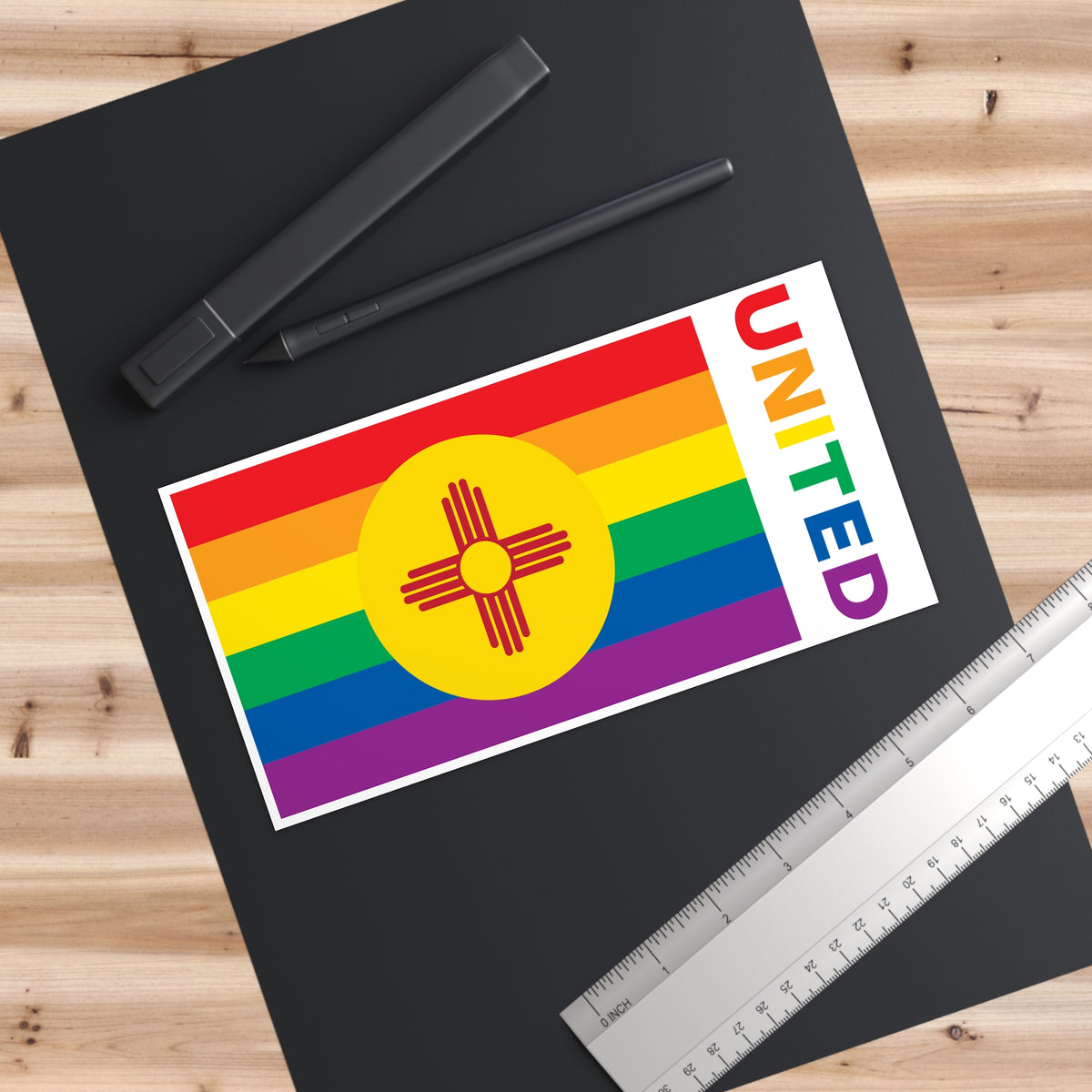 New Mexico Rainbow Pride Flag "UNITED" Bumper Sticker