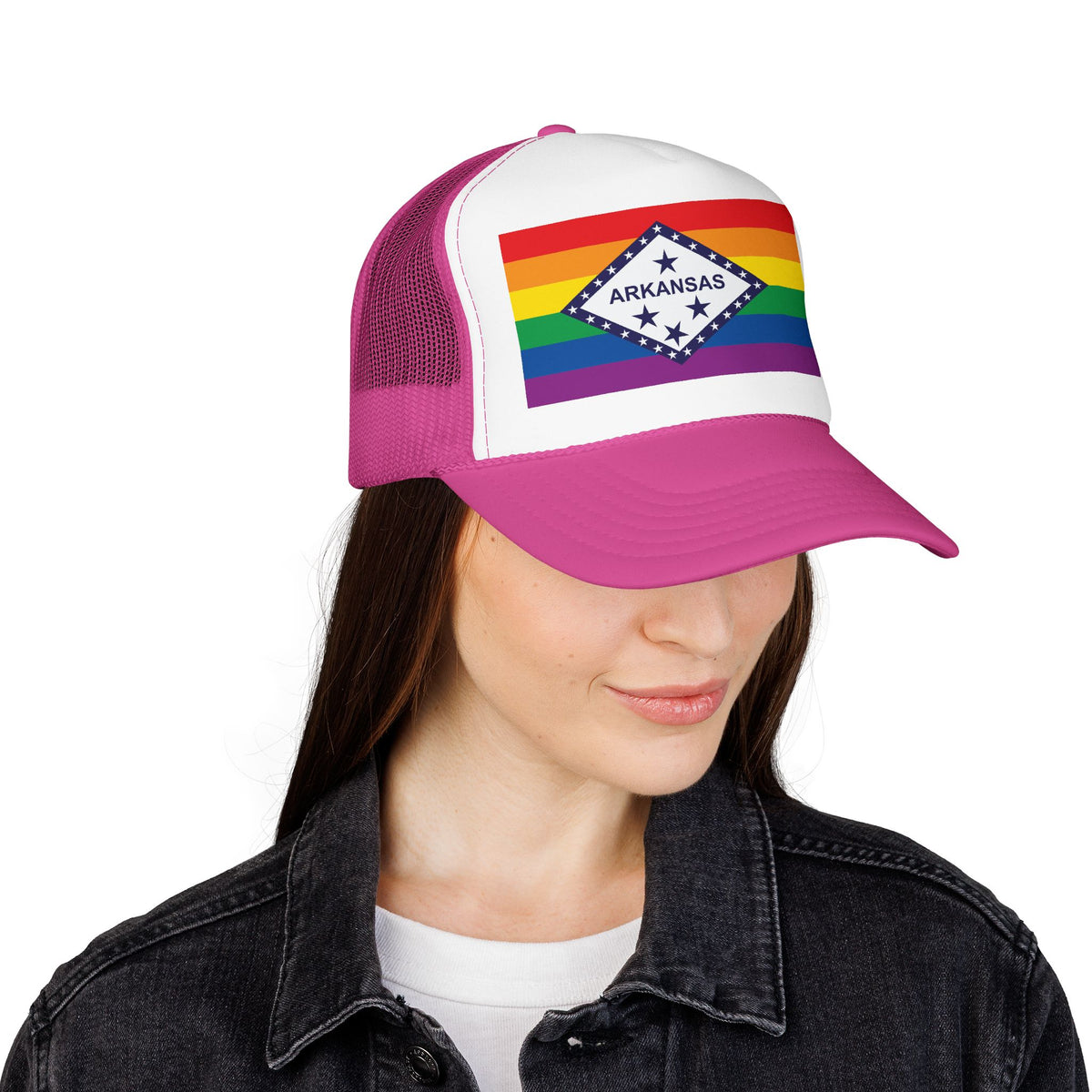 Arkansas Rainbow Pride Flag "UNITED" Printed Foam Trucker Hat, Several Color Options