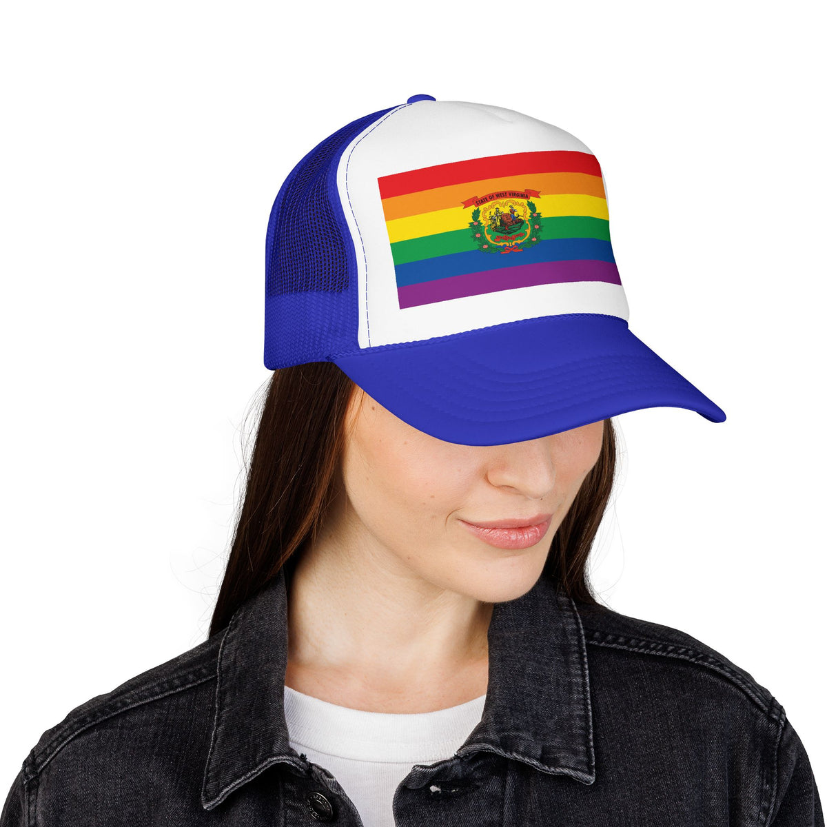 West Virginia Rainbow Pride Flag "UNITED" Printed Foam Trucker Hat, Several Color Options