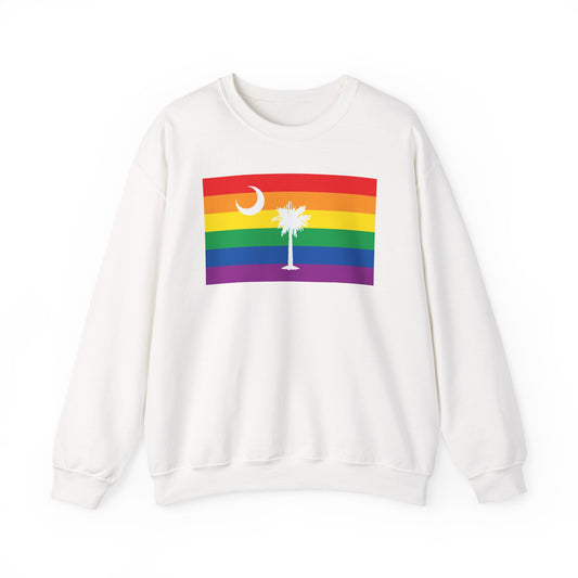 South Carolina Rainbow Pride Flag Unisex Crewneck Sweatshirt, White, Black or Light Pink