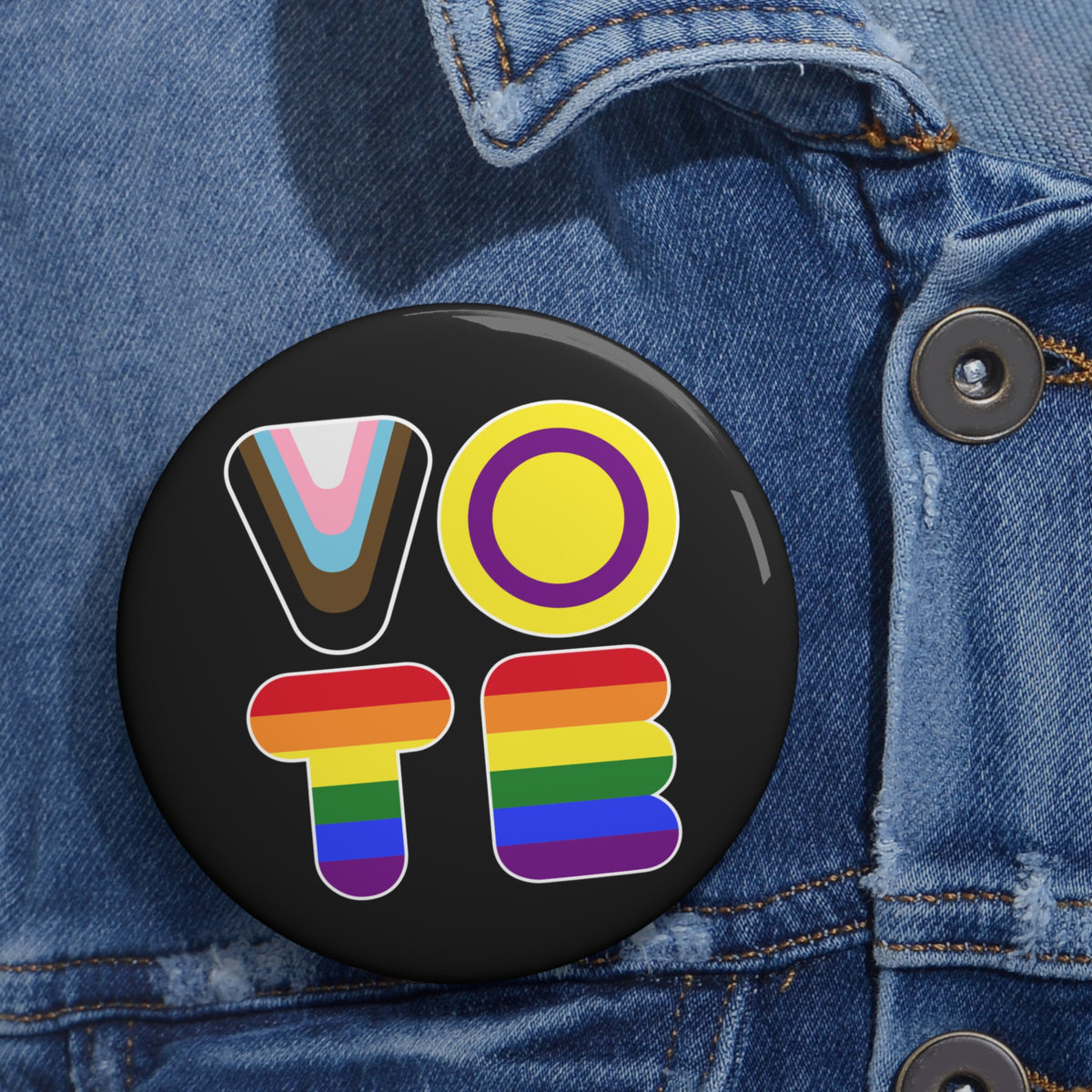 VOTE Progress Pride Colors, LGBTQIA+ Activism Pin Button