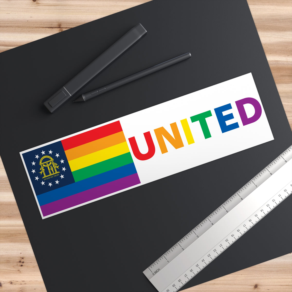 Georgia Rainbow Pride Flag "UNITED" Bumper Sticker