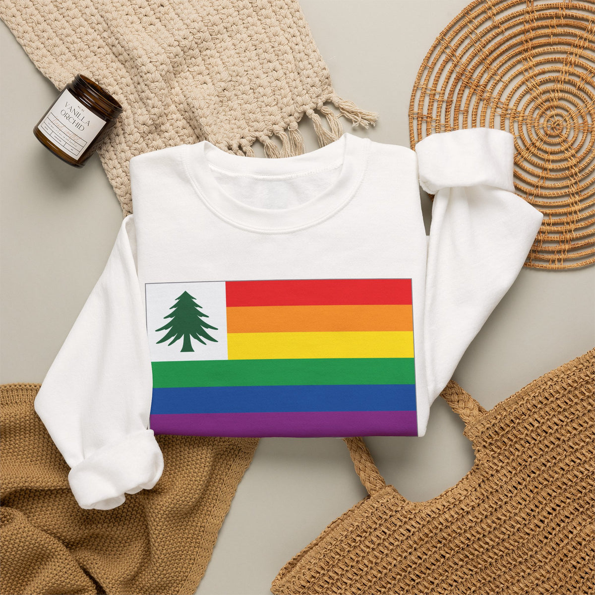 New England Rainbow Pride Flag Unisex Crewneck Sweatshirt, White, Black or Light Pink