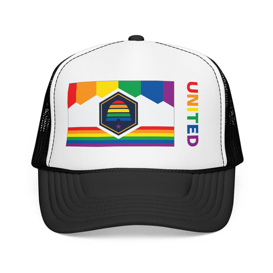 Utah Rainbow Pride Flag "UNITED" Printed Foam Trucker Hat, Several Color Options