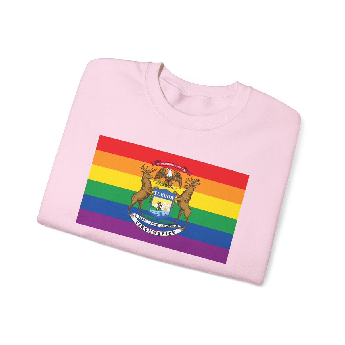Michigan Rainbow Pride Flag Unisex Crewneck Sweatshirt, White, Black or Light Pink