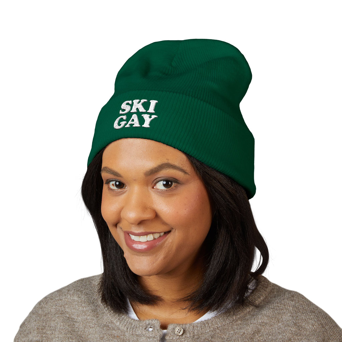 SKI GAY Knit Beanie - white deco