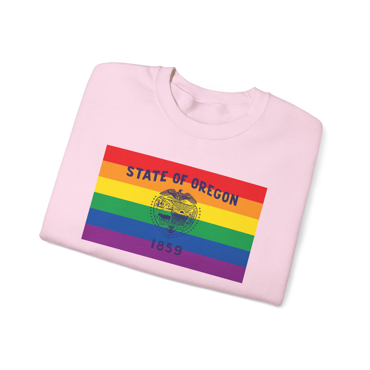 Oregon Rainbow Pride Flag Unisex Crewneck Sweatshirt, White, Black or Light Pink