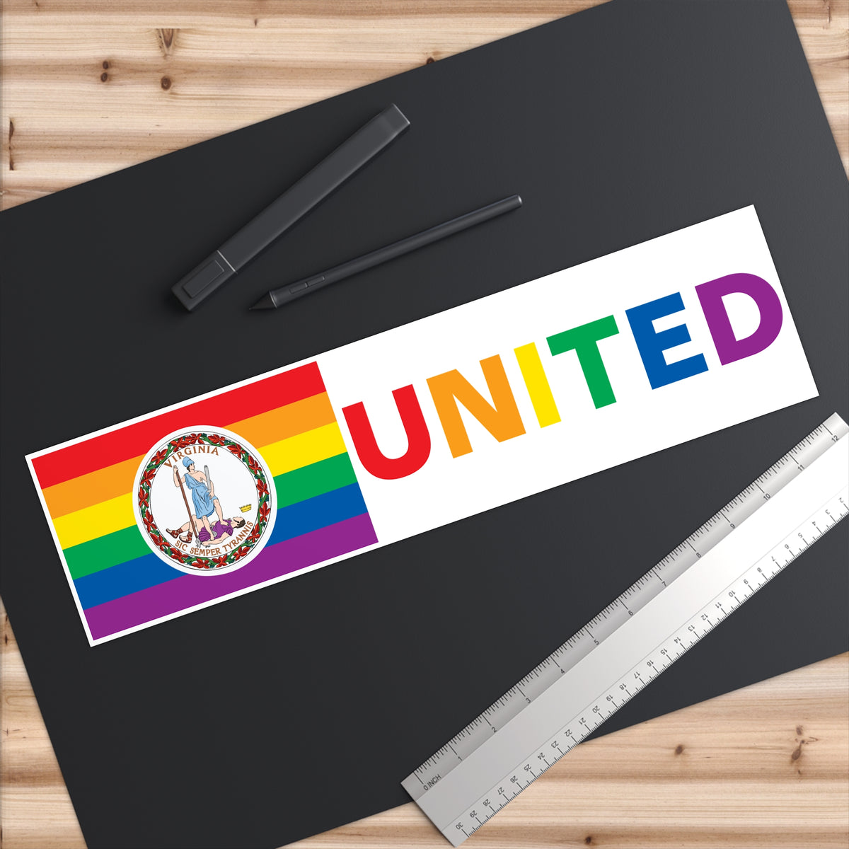 Virginia Rainbow Pride Flag "UNITED" Bumper Sticker