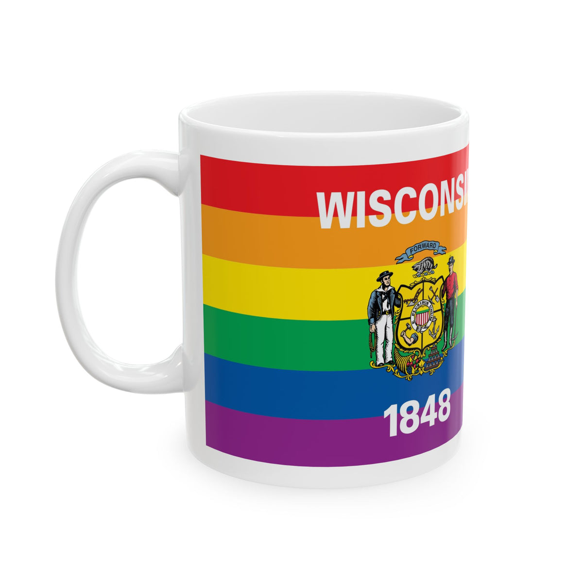 Wisconsin Rainbow Pride Flag "UNITED" Ceramic Mug