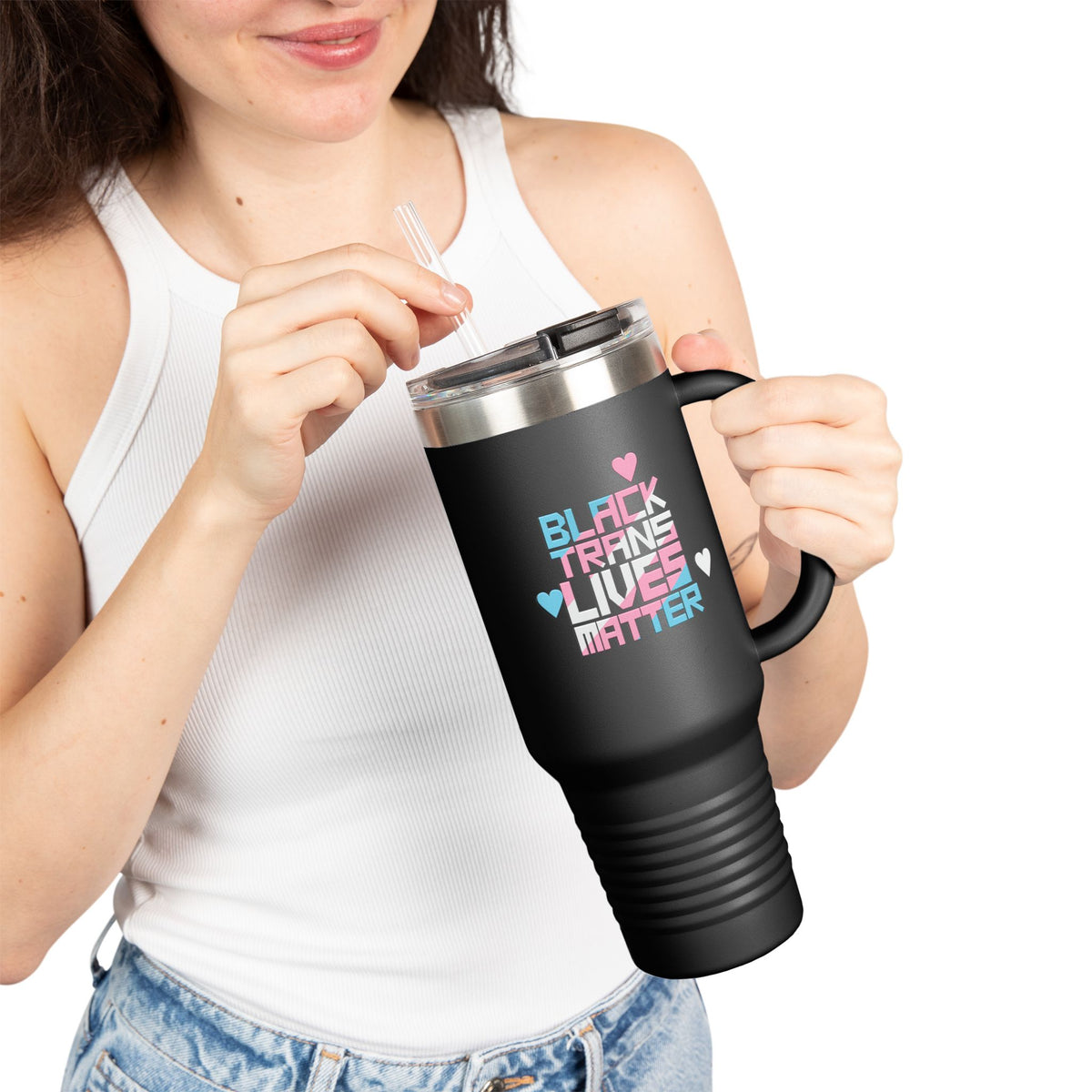 BLACK TRANS LIVES MATTER 40oz Tumbler, San Francisco Tenderloin Deco on Black or Gray