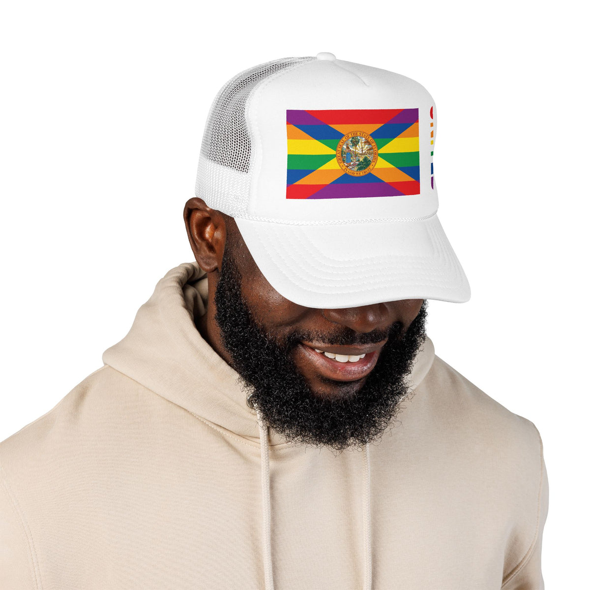 Florida Rainbow Pride Flag "UNITED" Printed Foam Trucker Hat, Several Color Options