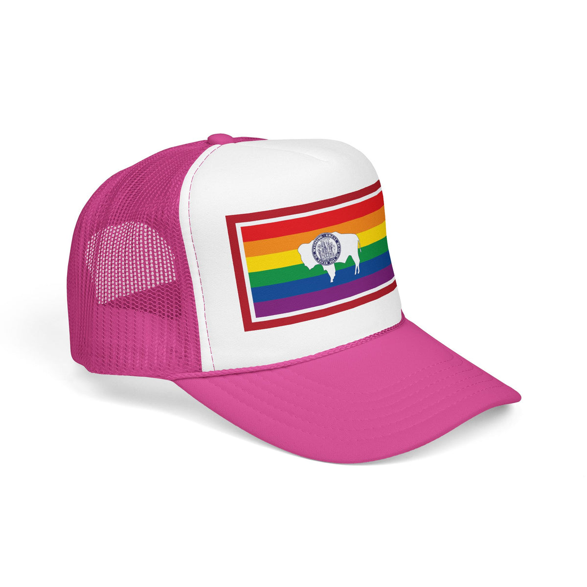 Wyoming Rainbow Pride Flag "UNITED" Printed Foam Trucker Hat, Several Color Options