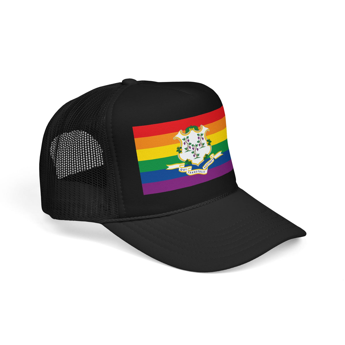 Connecticut Rainbow Pride Flag "UNITED" Printed Foam Trucker Hat, Several Color Options