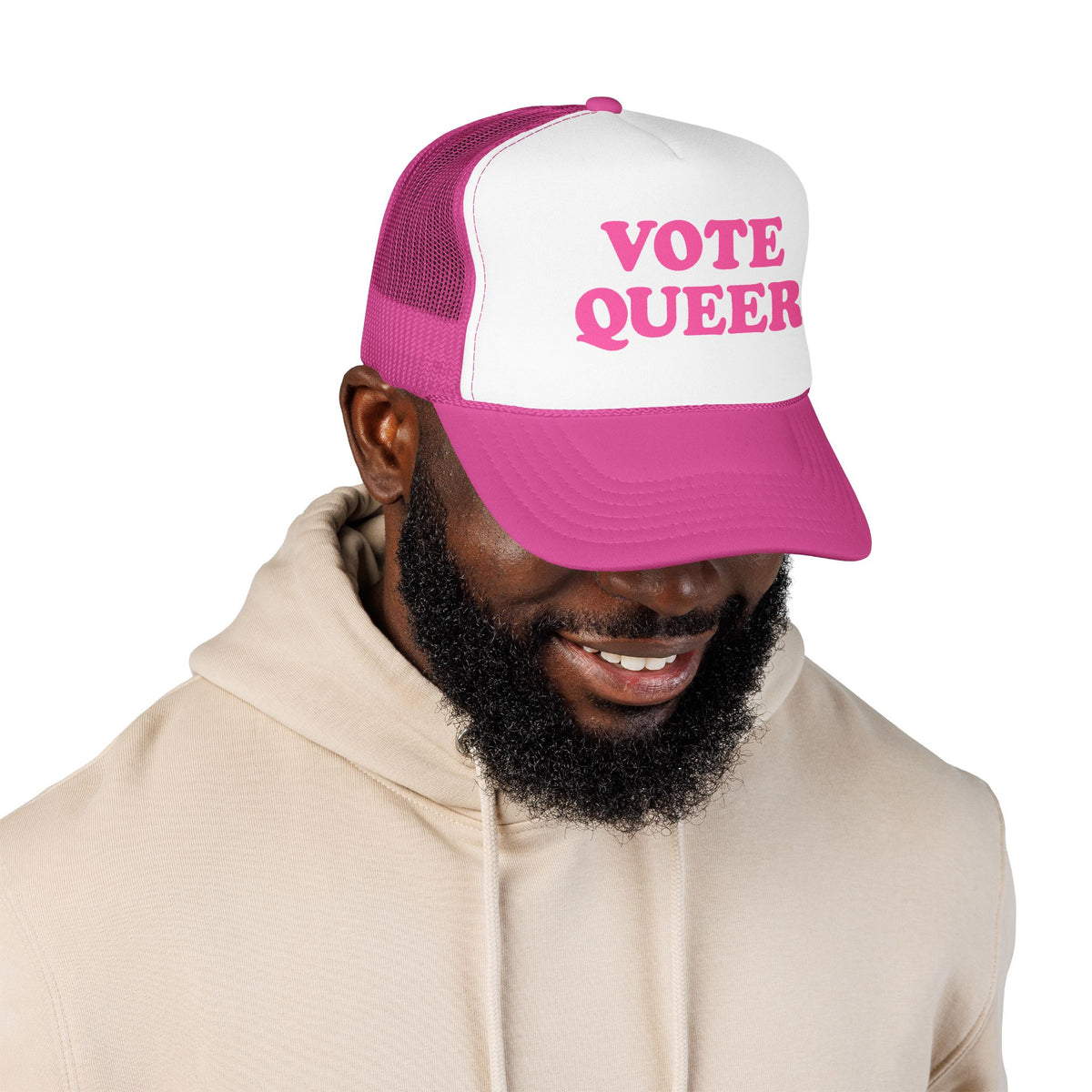 VOTE QUEER Trucker Cap: Pink, Queer Visibility & Voter Power Statement Hat