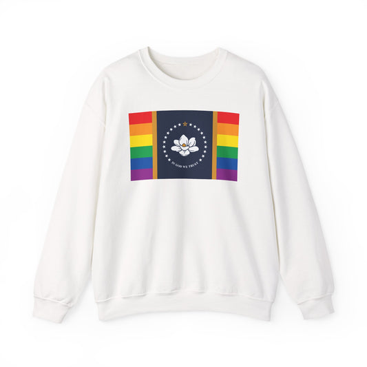 Mississippi Rainbow Pride Flag Unisex Crewneck Sweatshirt, White, Black or Light Pink