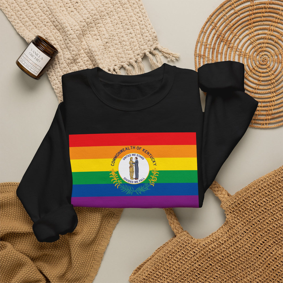 Kentucky Rainbow Pride Flag Unisex Crewneck Sweatshirt, White, Black or Light Pink