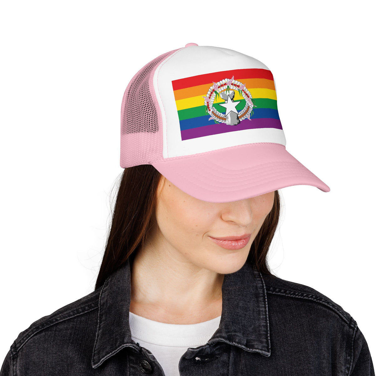 Northern Mariana Islands Rainbow Pride Flag "UNITED" Printed Foam Trucker Hat, Several Color Options