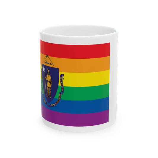 Massachusetts Rainbow Pride Flag "UNITED" Ceramic Mug