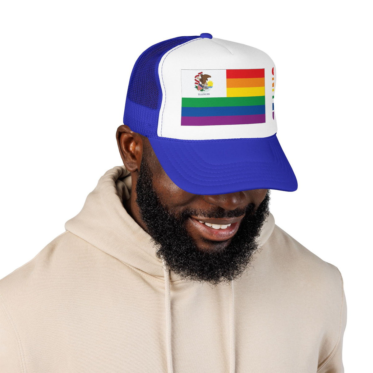 Illinois Rainbow Pride Flag "UNITED" Printed Foam Trucker Hat, Several Color Options