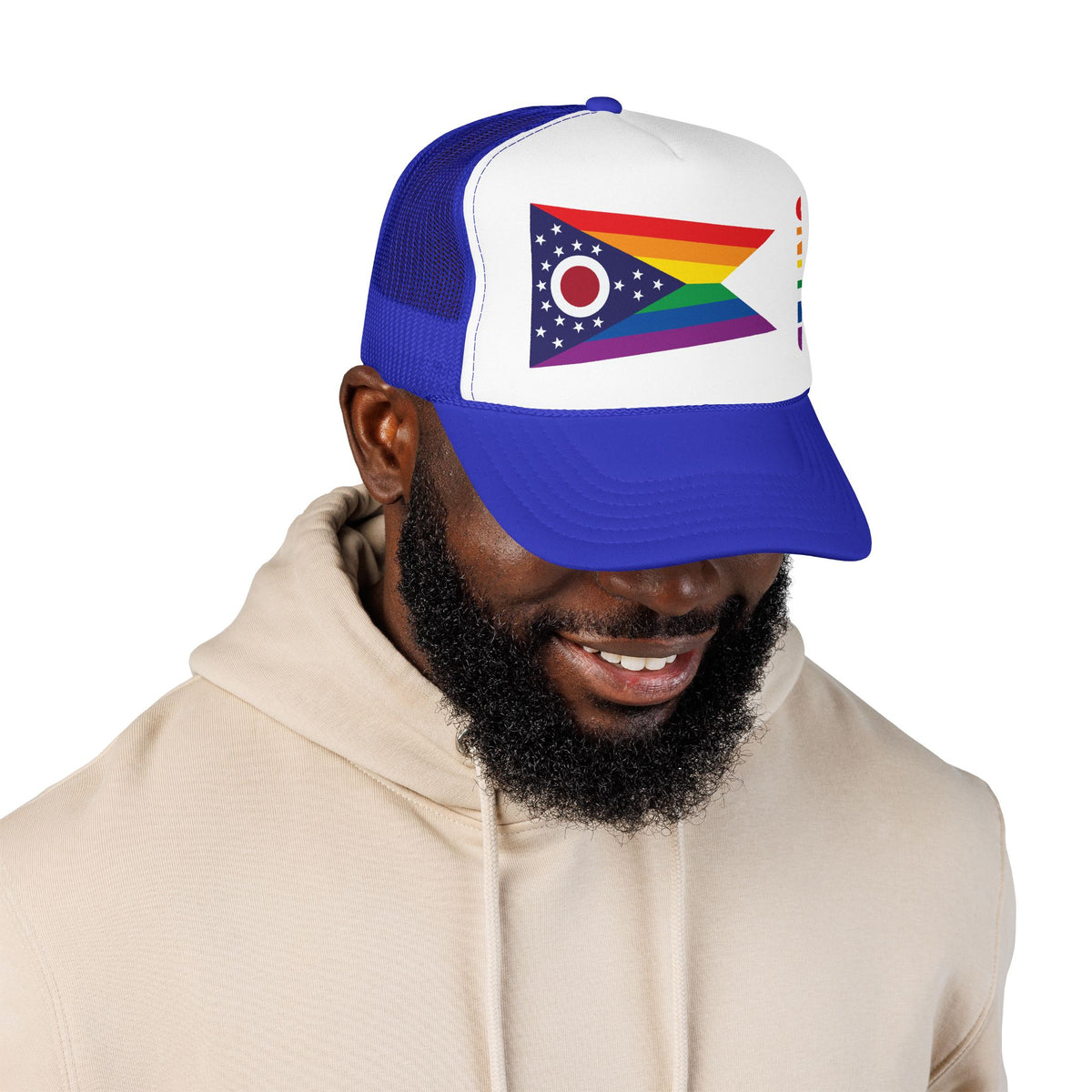 Ohio Rainbow Pride Flag "UNITED" Printed Foam Trucker Hat, Several Color Options