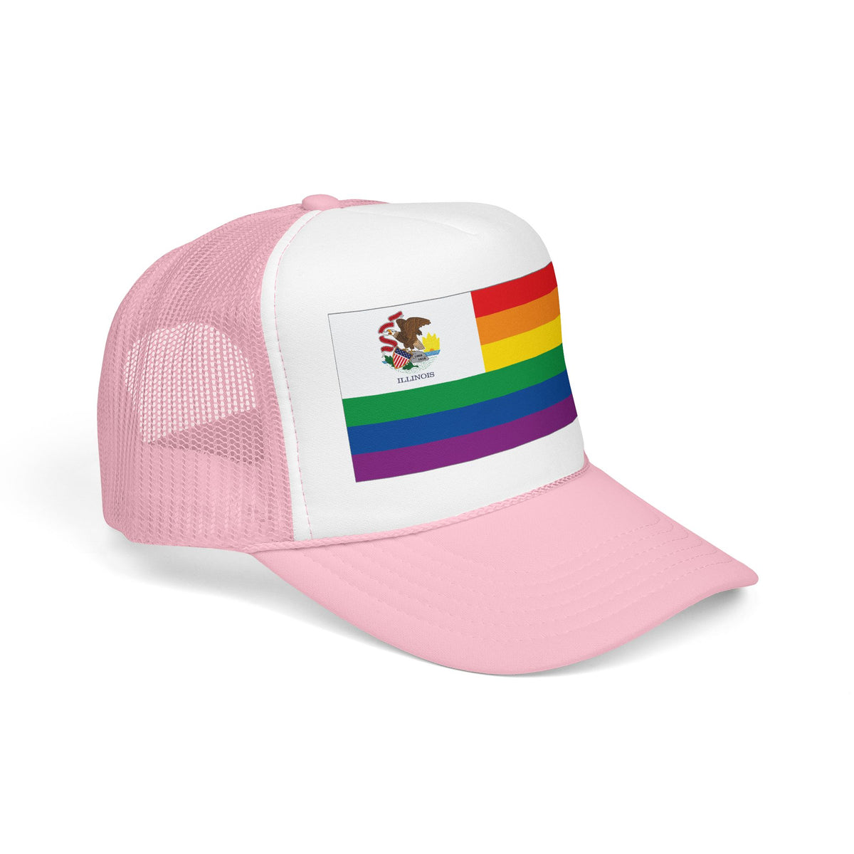 Illinois Rainbow Pride Flag "UNITED" Printed Foam Trucker Hat, Several Color Options