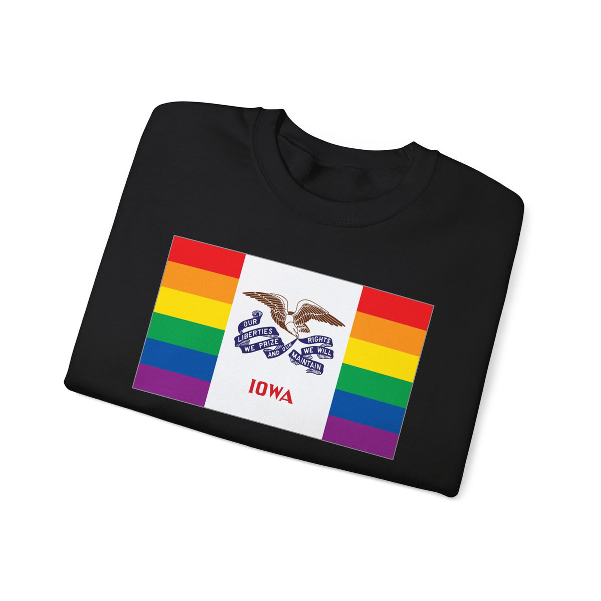 Iowa Rainbow Pride Flag Unisex Crewneck Sweatshirt, White, Black or Light Pink