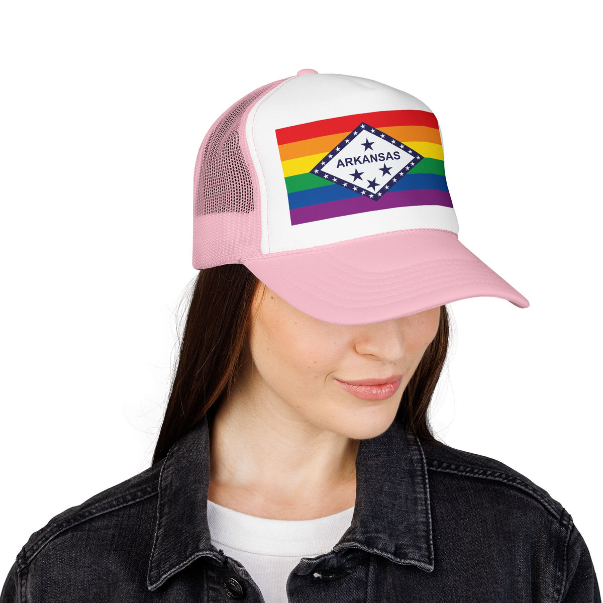 Arkansas Rainbow Pride Flag "UNITED" Printed Foam Trucker Hat, Several Color Options