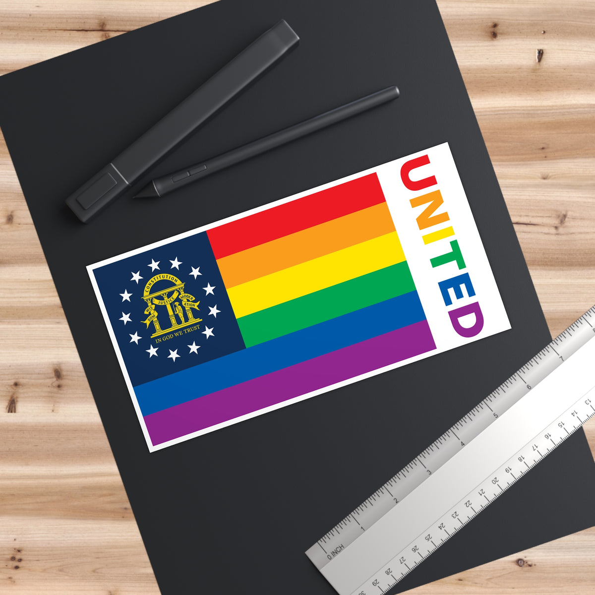Georgia Rainbow Pride Flag "UNITED" Bumper Sticker