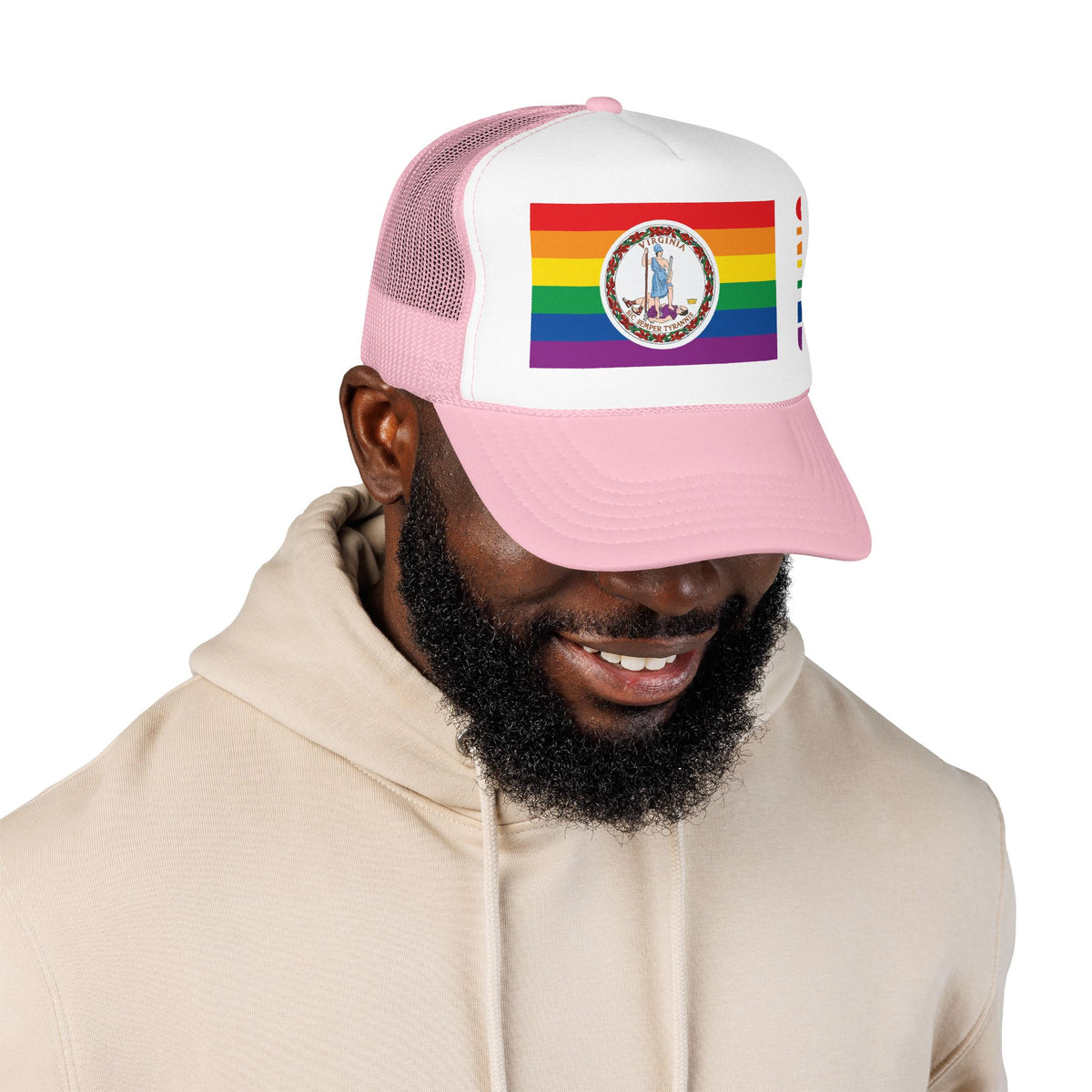 Virginia Rainbow Pride Flag "UNITED" Printed Foam Trucker Hat, Several Color Options