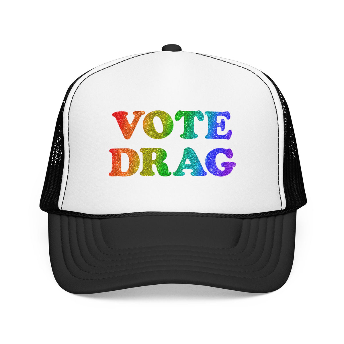 VOTE DRAG Trucker Cap: Rainbow Glitter, Drag Visibility & Creative Freedom Statement Hat