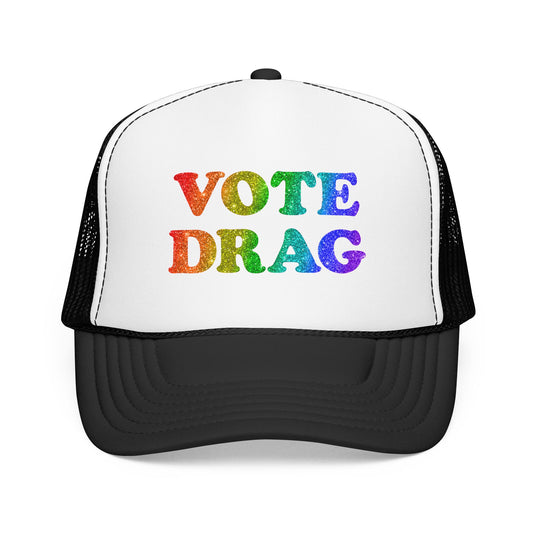 VOTE DRAG Trucker Cap: Rainbow Glitter, Drag Visibility & Creative Freedom Statement Hat