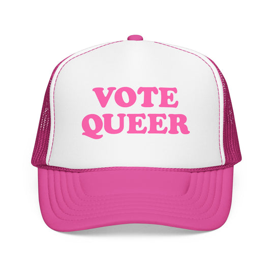 VOTE QUEER Trucker Cap: Pink, Queer Visibility & Voter Power Statement Hat