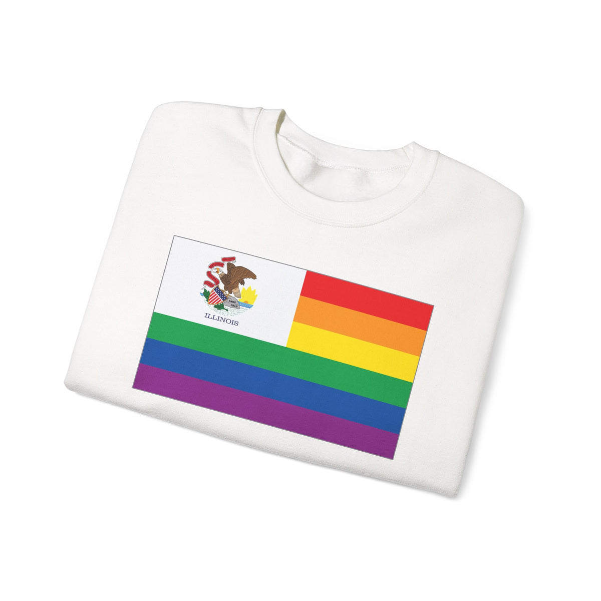 Illinois Rainbow Pride Flag Unisex Crewneck Sweatshirt, White, Black or Light Pink