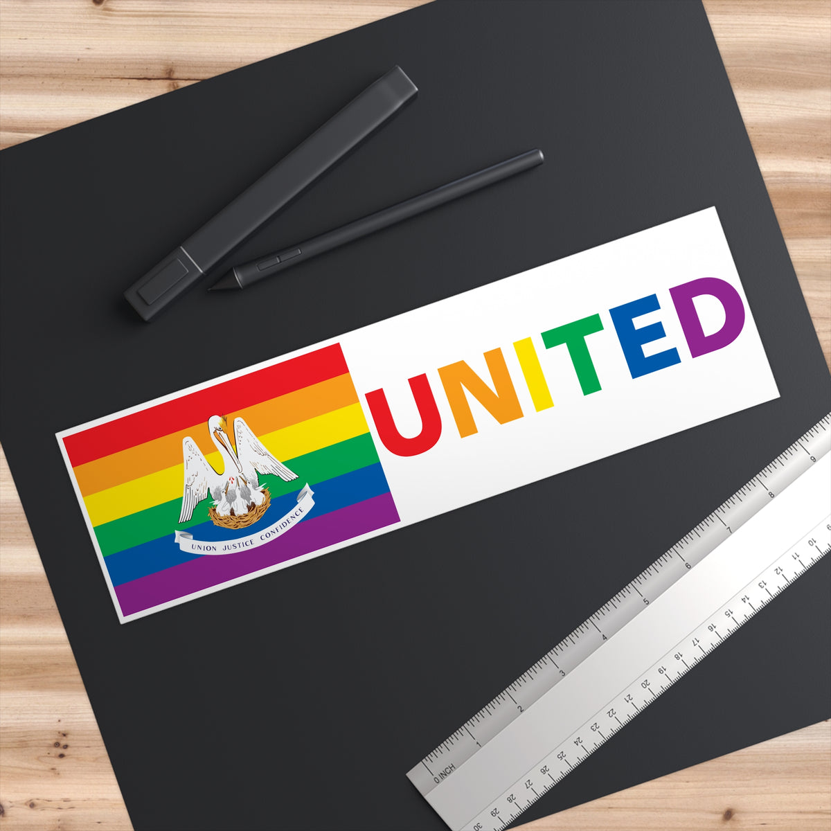 Louisiana Rainbow Pride Flag "UNITED" Bumper Sticker