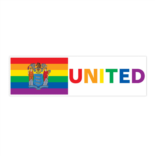 New Jersey Rainbow Pride Flag "UNITED" Bumper Sticker