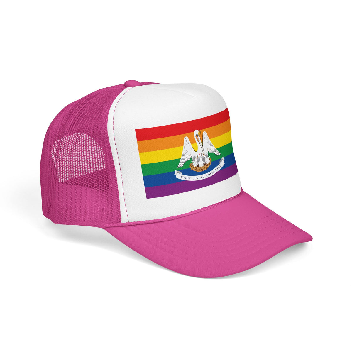 Louisiana Rainbow Pride Flag "UNITED" Printed Foam Trucker Hat, Several Color Options